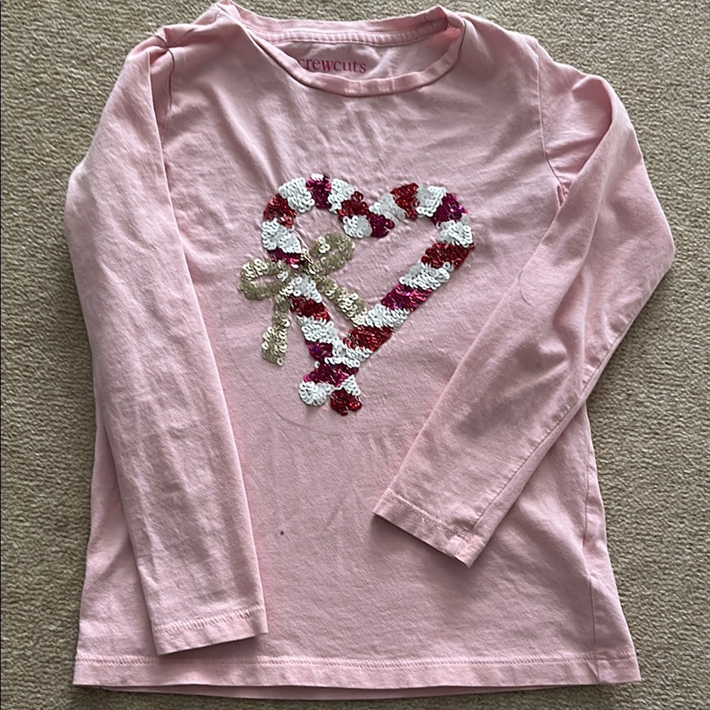 Crewcuts Pink Sequin Candy Cane Kids Shirt